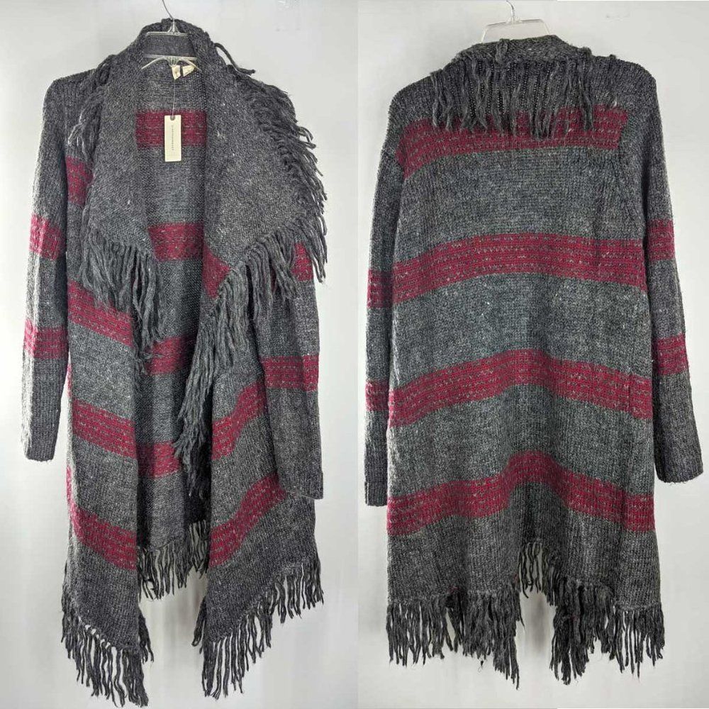 Anthro Moth Knit Striped Fringed Kimono Cardigan